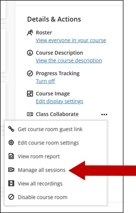 Details & Actions menu with arrow pointing to Manage all sessions.