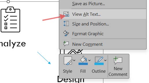 Context menu showing how to select View Alt Text or Edit Alt Text from the drop-down menu.
